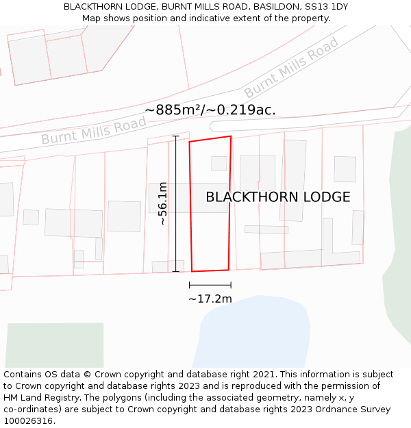 BLACKTHORN LODGE, BURNT MILLS ROAD, BASILDON, SS13 1DY: Plot and title map