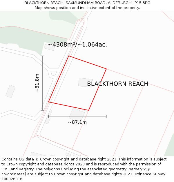 BLACKTHORN REACH, SAXMUNDHAM ROAD, ALDEBURGH, IP15 5PG: Plot and title map