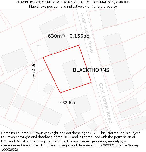 BLACKTHORNS, GOAT LODGE ROAD, GREAT TOTHAM, MALDON, CM9 8BT: Plot and title map