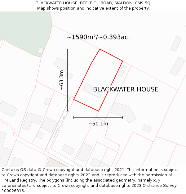 BLACKWATER HOUSE, BEELEIGH ROAD, MALDON, CM9 5QJ: Plot and title map