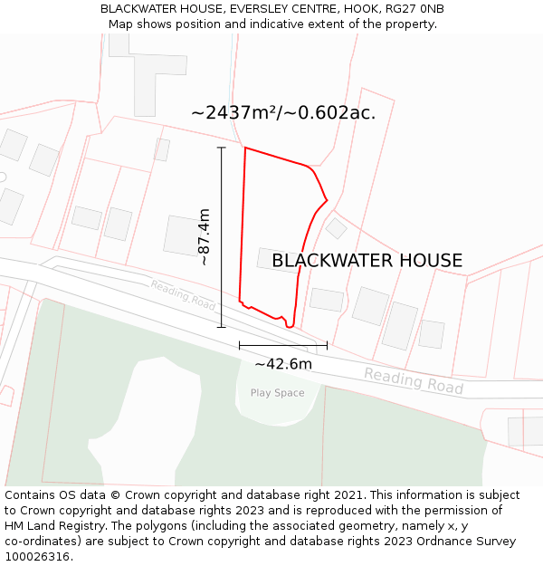 BLACKWATER HOUSE, EVERSLEY CENTRE, HOOK, RG27 0NB: Plot and title map