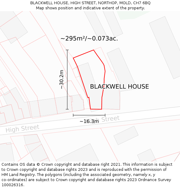 BLACKWELL HOUSE, HIGH STREET, NORTHOP, MOLD, CH7 6BQ: Plot and title map