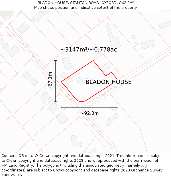 BLADON HOUSE, STANTON ROAD, OXFORD, OX2 9AY: Plot and title map