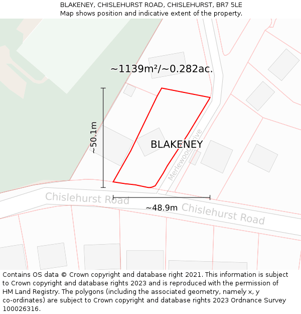 BLAKENEY, CHISLEHURST ROAD, CHISLEHURST, BR7 5LE: Plot and title map