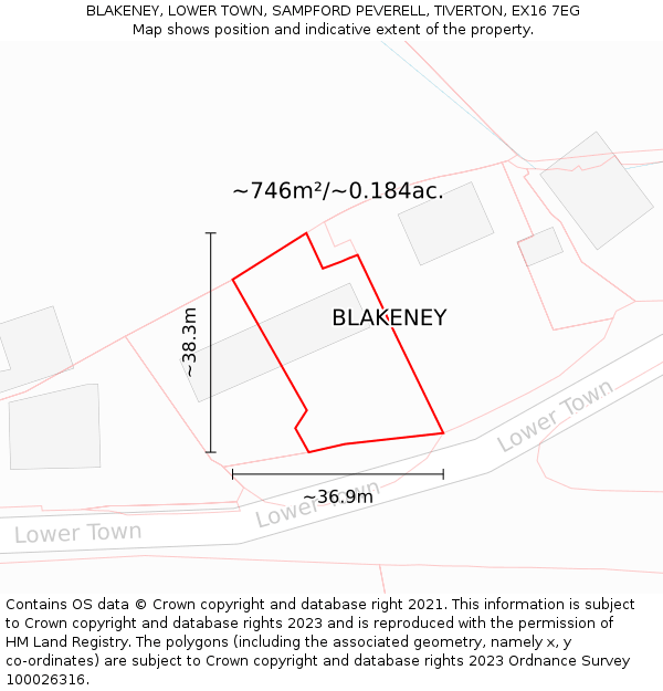 BLAKENEY, LOWER TOWN, SAMPFORD PEVERELL, TIVERTON, EX16 7EG: Plot and title map