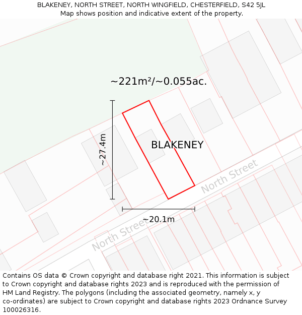 BLAKENEY, NORTH STREET, NORTH WINGFIELD, CHESTERFIELD, S42 5JL: Plot and title map