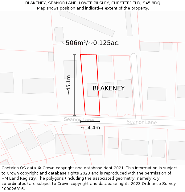 BLAKENEY, SEANOR LANE, LOWER PILSLEY, CHESTERFIELD, S45 8DQ: Plot and title map