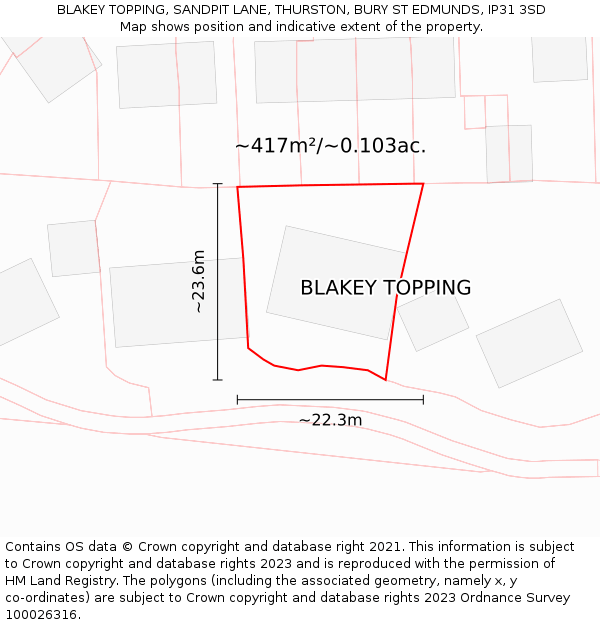 BLAKEY TOPPING, SANDPIT LANE, THURSTON, BURY ST EDMUNDS, IP31 3SD: Plot and title map