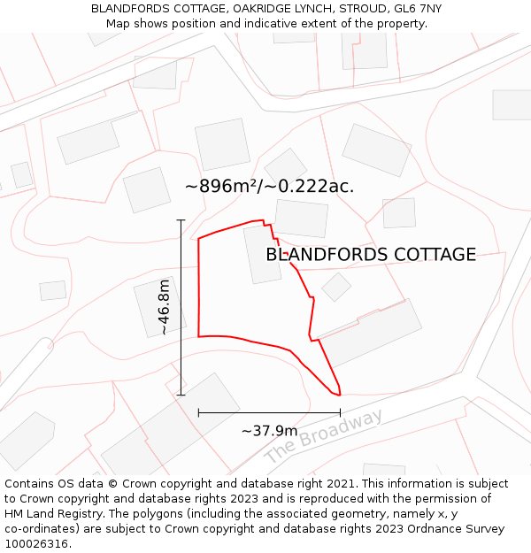 BLANDFORDS COTTAGE, OAKRIDGE LYNCH, STROUD, GL6 7NY: Plot and title map