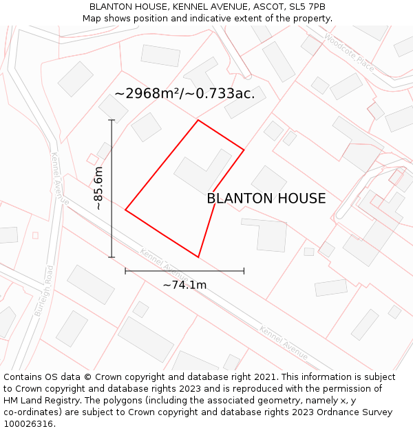 BLANTON HOUSE, KENNEL AVENUE, ASCOT, SL5 7PB: Plot and title map