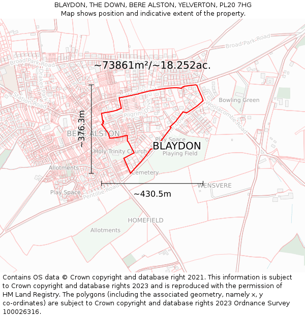 BLAYDON, THE DOWN, BERE ALSTON, YELVERTON, PL20 7HG: Plot and title map