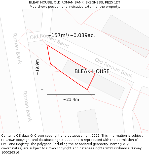 BLEAK HOUSE, OLD ROMAN BANK, SKEGNESS, PE25 1DT: Plot and title map