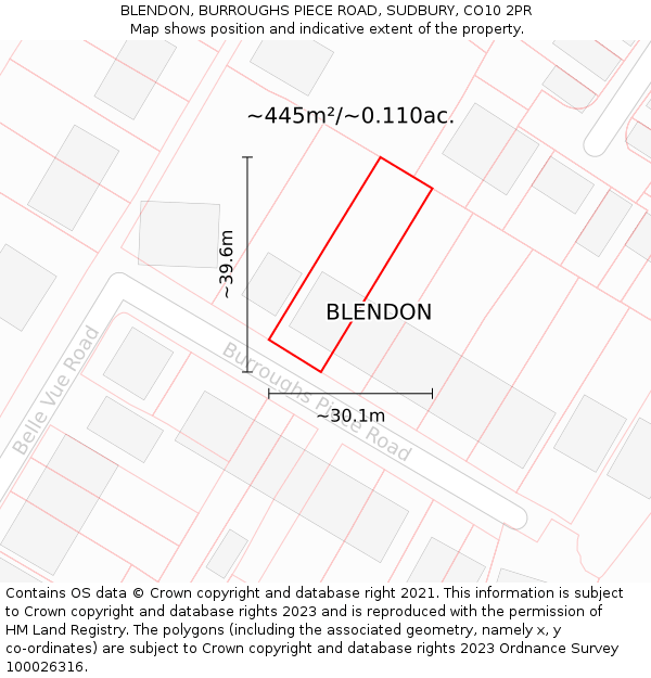 BLENDON, BURROUGHS PIECE ROAD, SUDBURY, CO10 2PR: Plot and title map