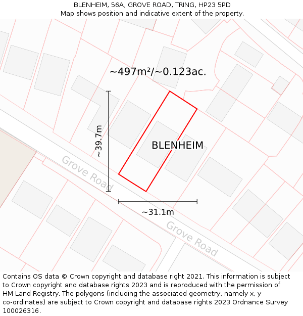 BLENHEIM, 56A, GROVE ROAD, TRING, HP23 5PD: Plot and title map