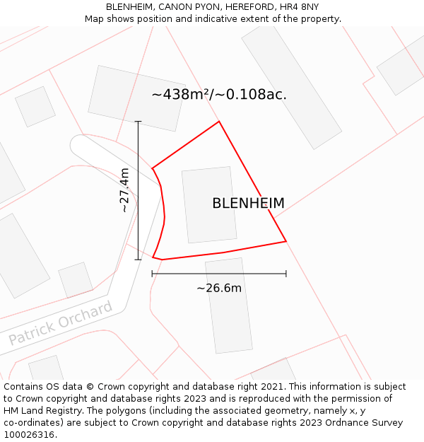 BLENHEIM, CANON PYON, HEREFORD, HR4 8NY: Plot and title map