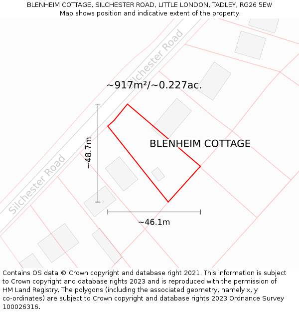 BLENHEIM COTTAGE, SILCHESTER ROAD, LITTLE LONDON, TADLEY, RG26 5EW: Plot and title map