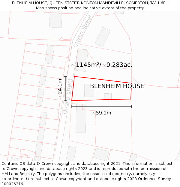 BLENHEIM HOUSE, QUEEN STREET, KEINTON MANDEVILLE, SOMERTON, TA11 6EH: Plot and title map