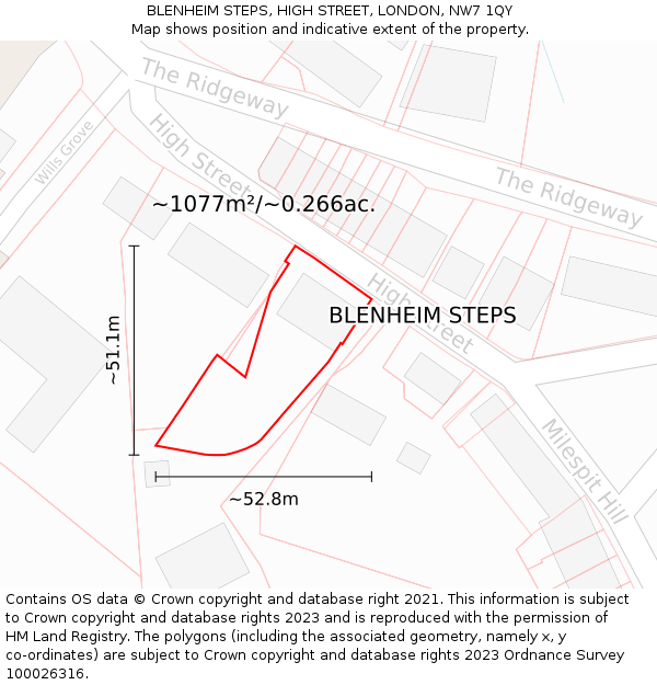 BLENHEIM STEPS, HIGH STREET, LONDON, NW7 1QY: Plot and title map