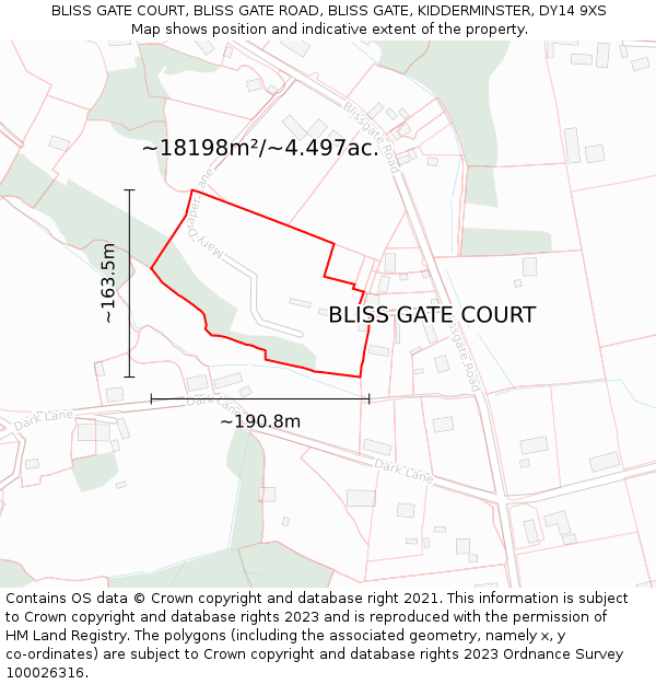 BLISS GATE COURT, BLISS GATE ROAD, BLISS GATE, KIDDERMINSTER, DY14 9XS: Plot and title map