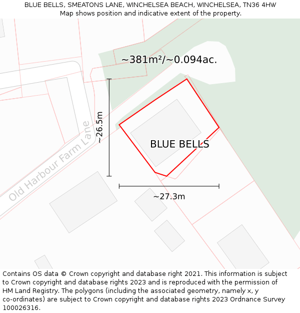 BLUE BELLS, SMEATONS LANE, WINCHELSEA BEACH, WINCHELSEA, TN36 4HW: Plot and title map