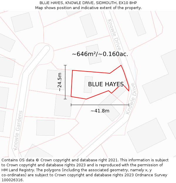 BLUE HAYES, KNOWLE DRIVE, SIDMOUTH, EX10 8HP: Plot and title map