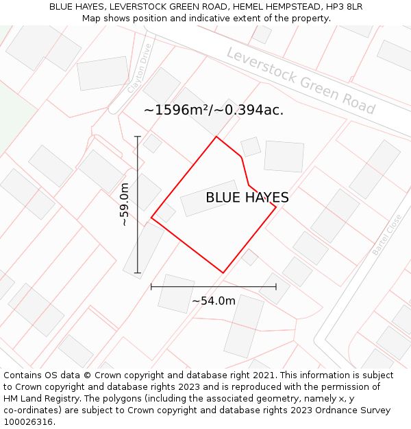 BLUE HAYES, LEVERSTOCK GREEN ROAD, HEMEL HEMPSTEAD, HP3 8LR: Plot and title map