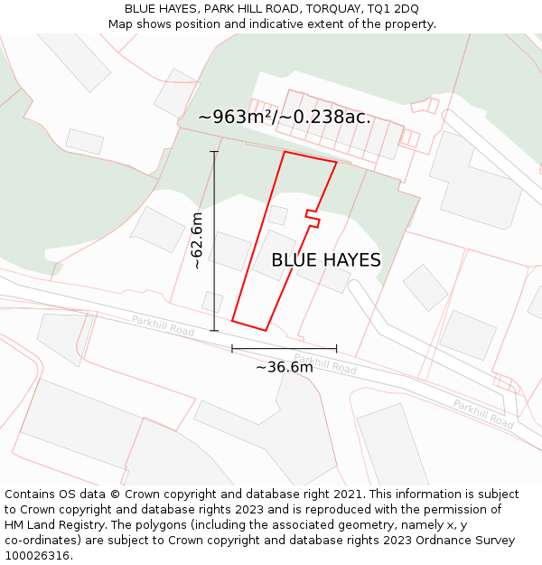 BLUE HAYES, PARK HILL ROAD, TORQUAY, TQ1 2DQ: Plot and title map