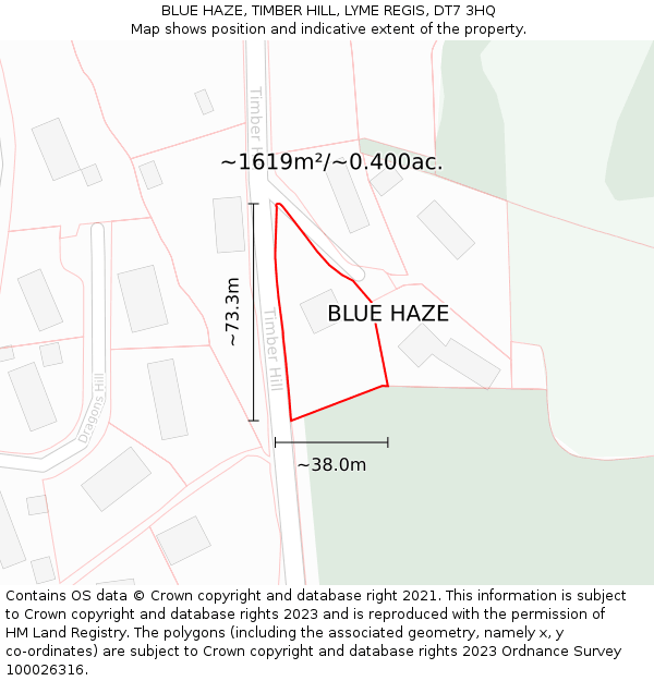 BLUE HAZE, TIMBER HILL, LYME REGIS, DT7 3HQ: Plot and title map