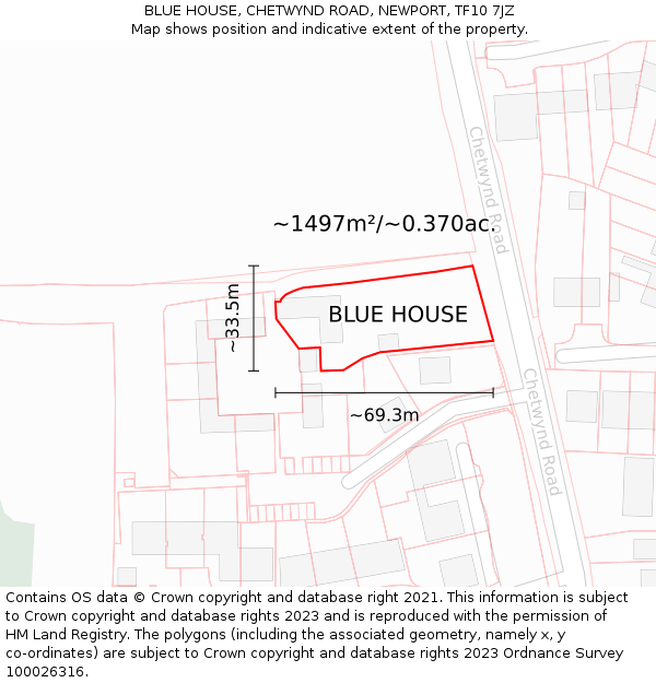 BLUE HOUSE, CHETWYND ROAD, NEWPORT, TF10 7JZ: Plot and title map