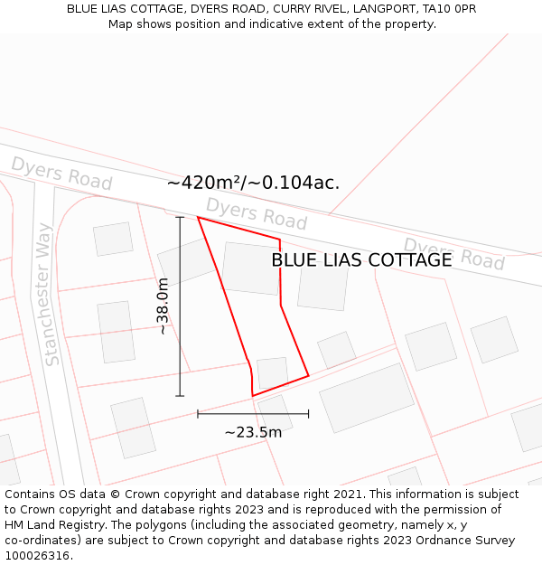 BLUE LIAS COTTAGE, DYERS ROAD, CURRY RIVEL, LANGPORT, TA10 0PR: Plot and title map