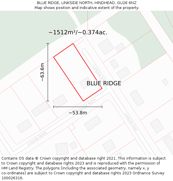 BLUE RIDGE, LINKSIDE NORTH, HINDHEAD, GU26 6NZ: Plot and title map