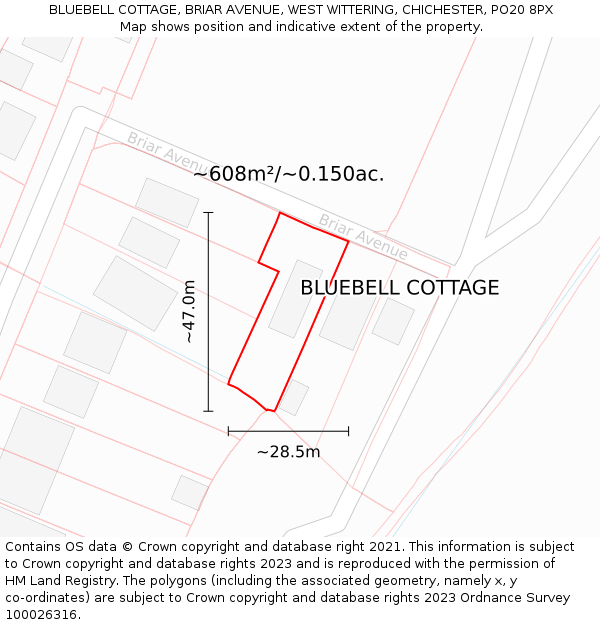 BLUEBELL COTTAGE, BRIAR AVENUE, WEST WITTERING, CHICHESTER, PO20 8PX: Plot and title map