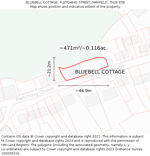 BLUEBELL COTTAGE, FLETCHING STREET, MAYFIELD, TN20 6TB: Plot and title map