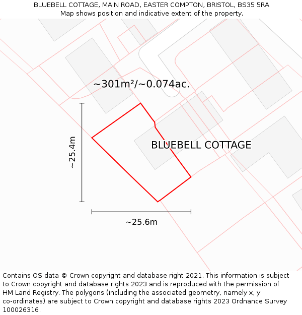 BLUEBELL COTTAGE, MAIN ROAD, EASTER COMPTON, BRISTOL, BS35 5RA: Plot and title map