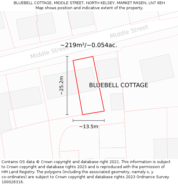 BLUEBELL COTTAGE, MIDDLE STREET, NORTH KELSEY, MARKET RASEN, LN7 6EH: Plot and title map