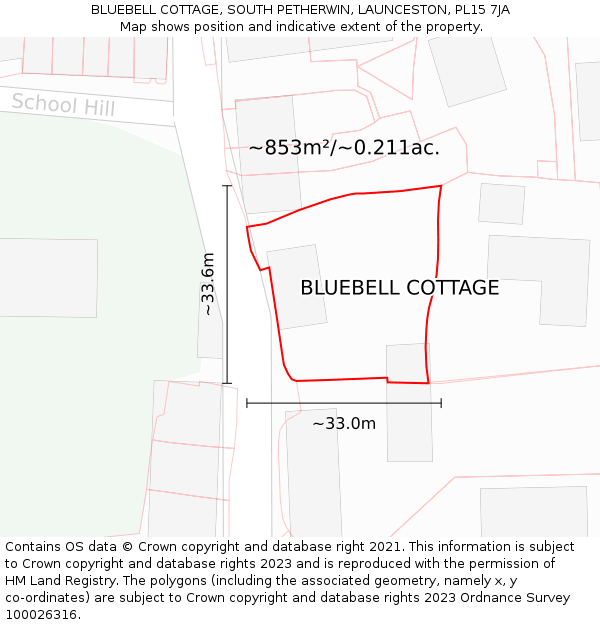 BLUEBELL COTTAGE, SOUTH PETHERWIN, LAUNCESTON, PL15 7JA: Plot and title map