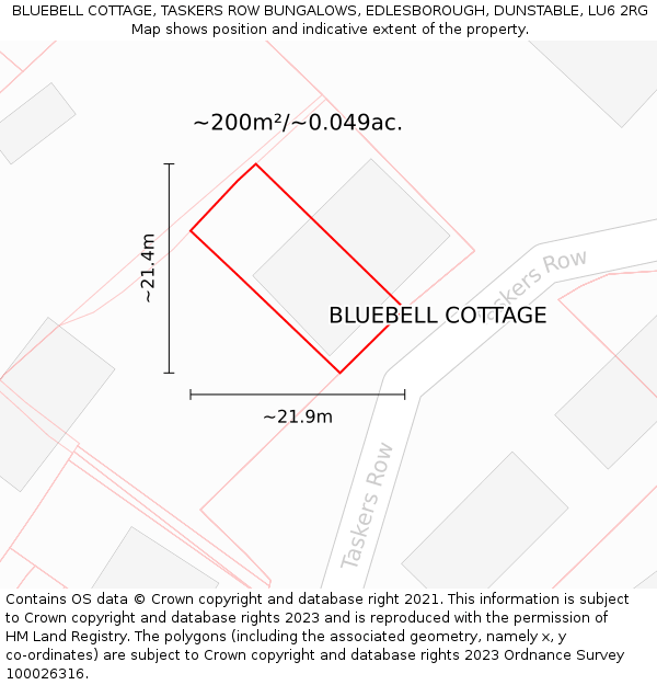 BLUEBELL COTTAGE, TASKERS ROW BUNGALOWS, EDLESBOROUGH, DUNSTABLE, LU6 2RG: Plot and title map