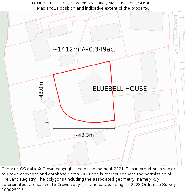 BLUEBELL HOUSE, NEWLANDS DRIVE, MAIDENHEAD, SL6 4LL: Plot and title map