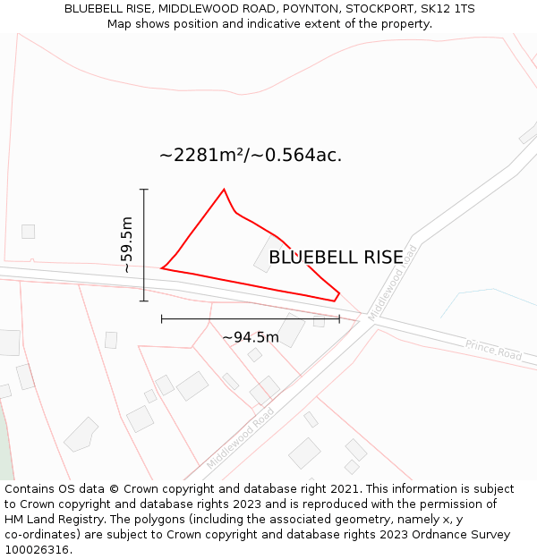 BLUEBELL RISE, MIDDLEWOOD ROAD, POYNTON, STOCKPORT, SK12 1TS: Plot and title map