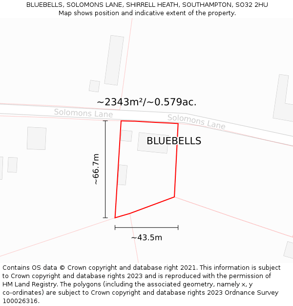 BLUEBELLS, SOLOMONS LANE, SHIRRELL HEATH, SOUTHAMPTON, SO32 2HU: Plot and title map