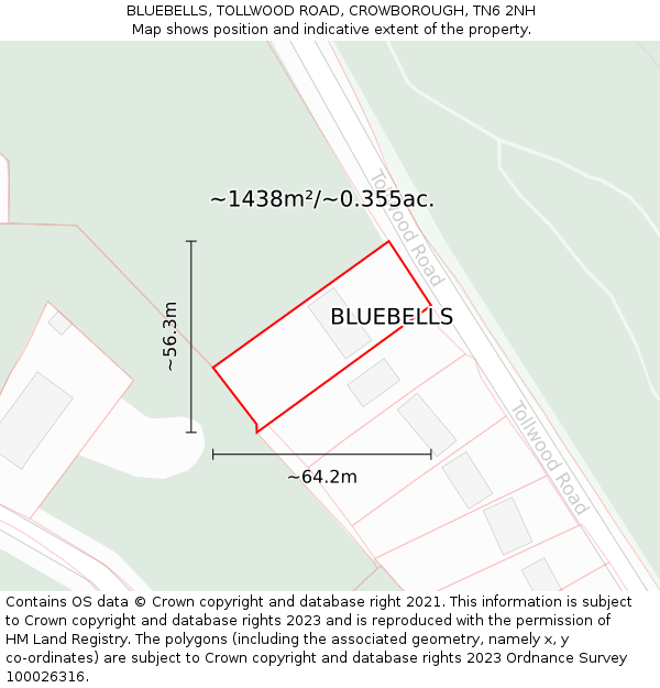 BLUEBELLS, TOLLWOOD ROAD, CROWBOROUGH, TN6 2NH: Plot and title map