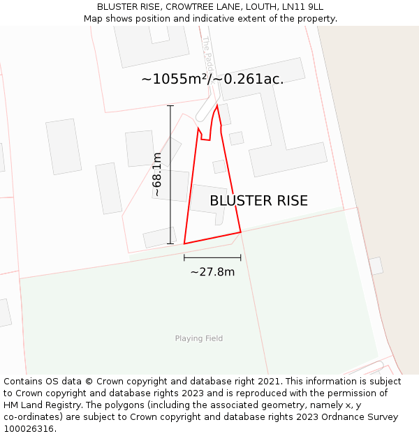 BLUSTER RISE, CROWTREE LANE, LOUTH, LN11 9LL: Plot and title map