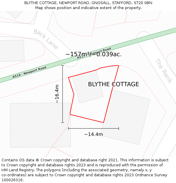 BLYTHE COTTAGE, NEWPORT ROAD, GNOSALL, STAFFORD, ST20 0BN: Plot and title map