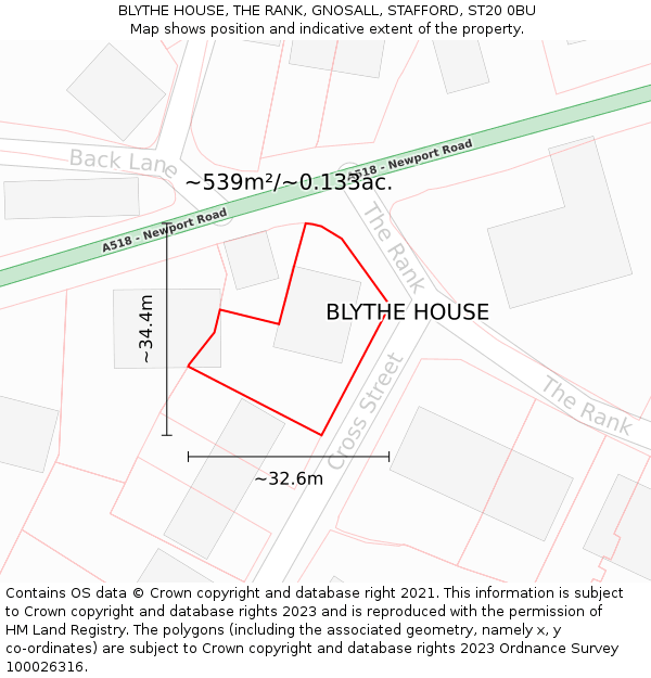 BLYTHE HOUSE, THE RANK, GNOSALL, STAFFORD, ST20 0BU: Plot and title map