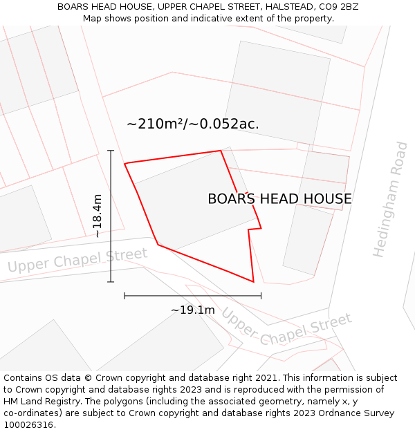 BOARS HEAD HOUSE, UPPER CHAPEL STREET, HALSTEAD, CO9 2BZ: Plot and title map