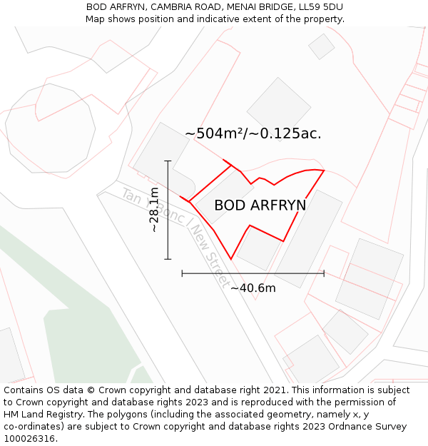 BOD ARFRYN, CAMBRIA ROAD, MENAI BRIDGE, LL59 5DU: Plot and title map