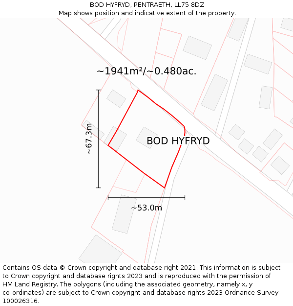 BOD HYFRYD, PENTRAETH, LL75 8DZ: Plot and title map