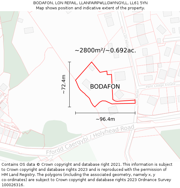 BODAFON, LON REFAIL, LLANFAIRPWLLGWYNGYLL, LL61 5YN: Plot and title map