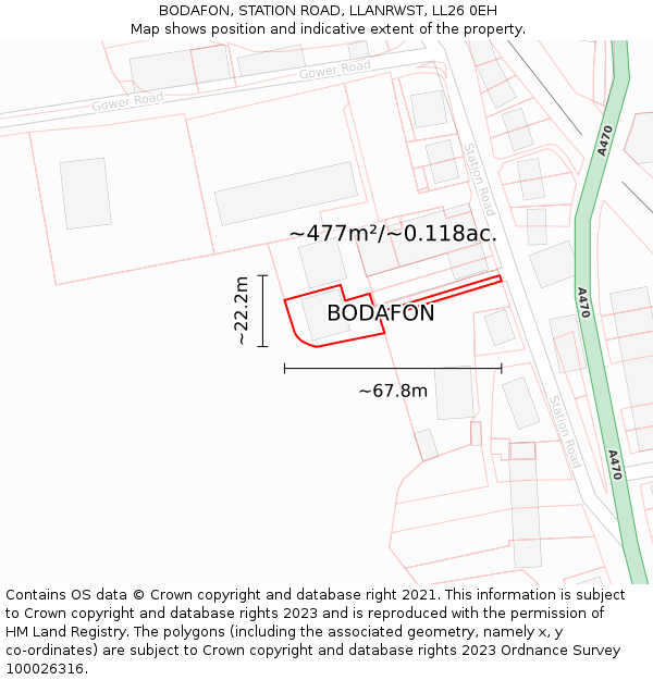 BODAFON, STATION ROAD, LLANRWST, LL26 0EH: Plot and title map