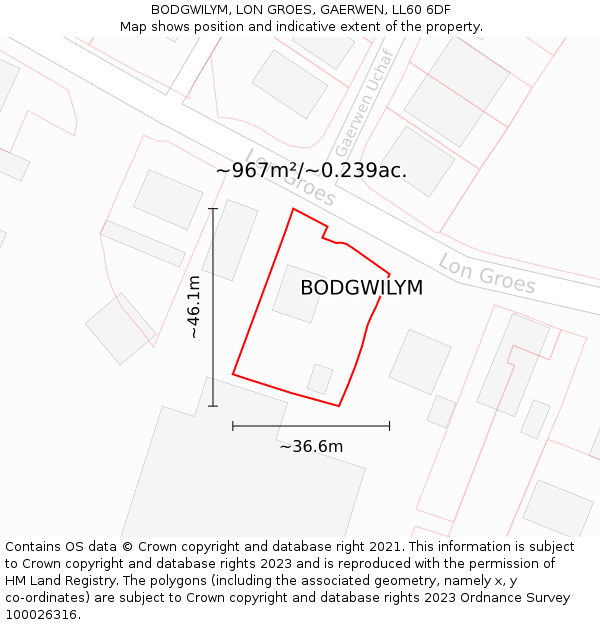 BODGWILYM, LON GROES, GAERWEN, LL60 6DF: Plot and title map